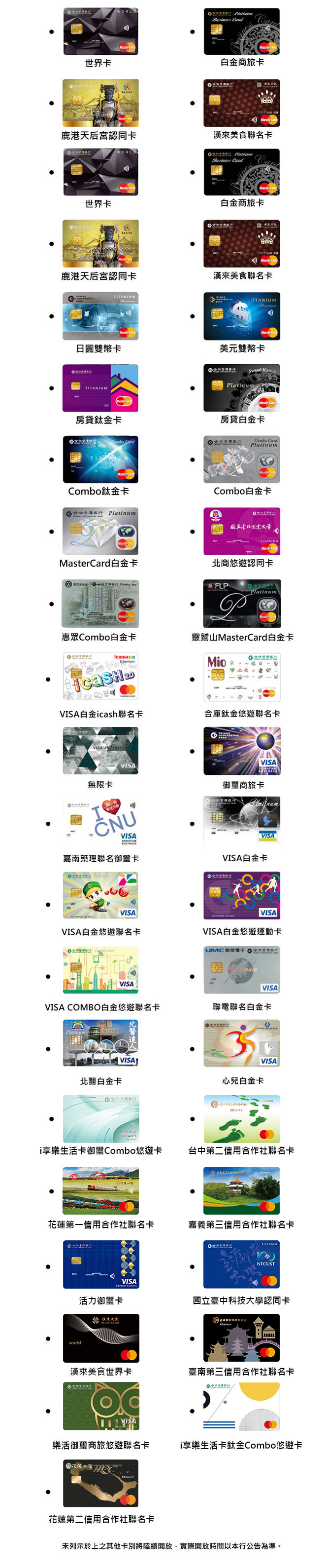 HCE手機信用卡適用卡別