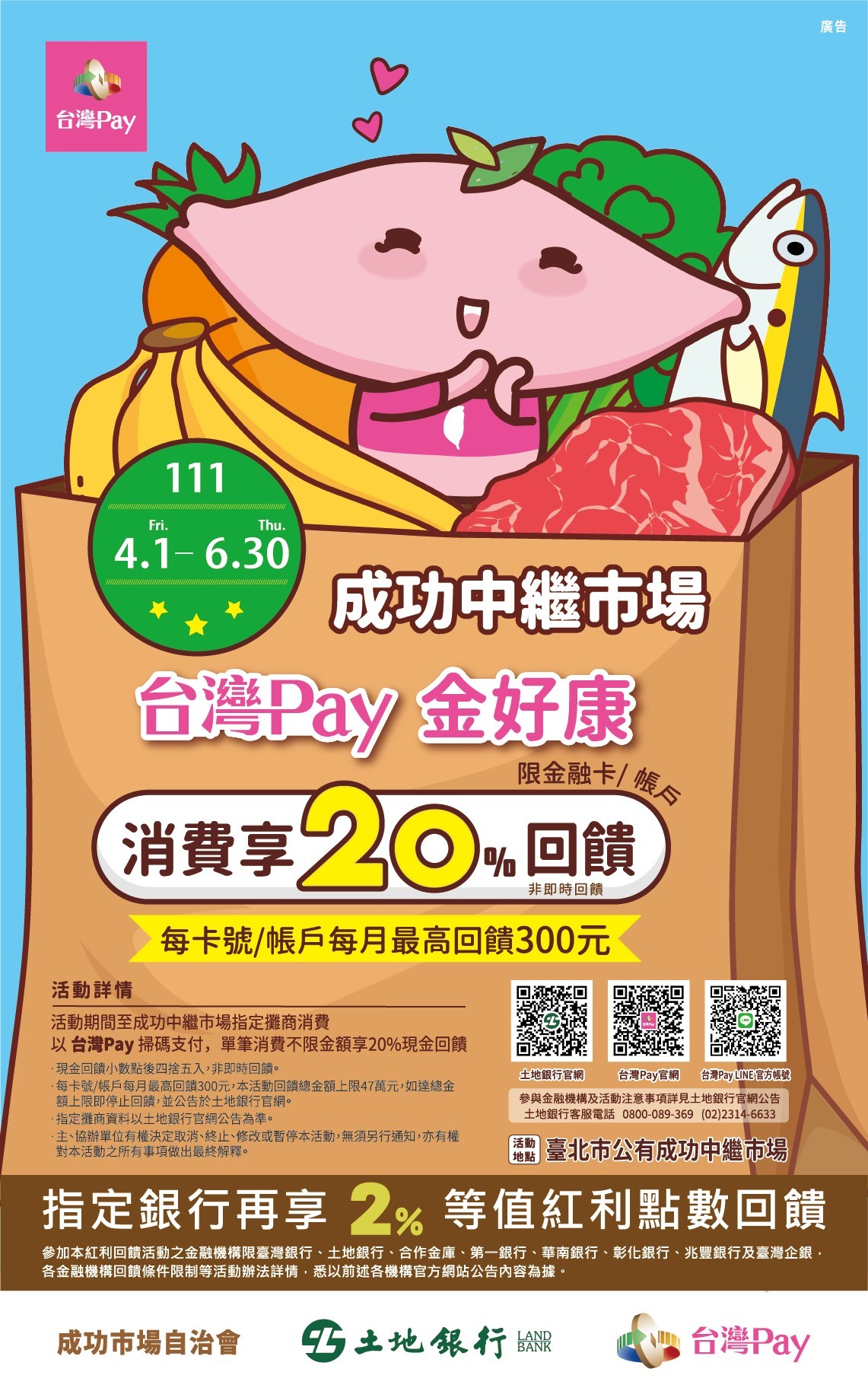 台灣Pay 成功中繼市場金好康 消費享20%回饋活動DM
